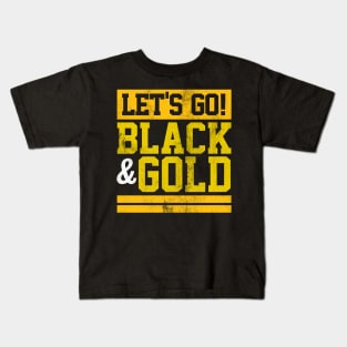 Let's Go Black & Gold Team Favorite Colors Vintage Game Day Kids T-Shirt